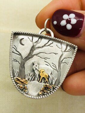 Vintage Camel Desert Scene Pendant, Silver Oasis Charm, Middle Eastern Landscape